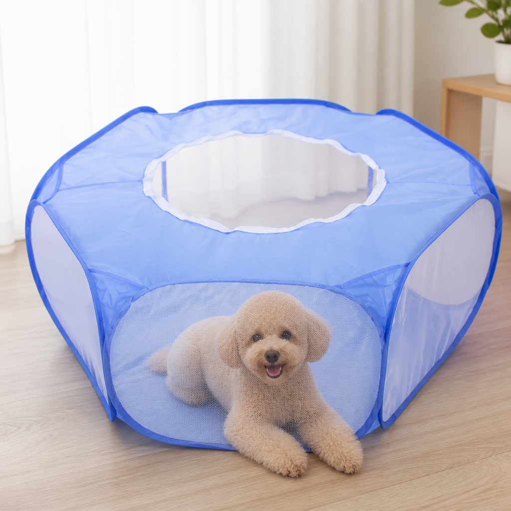 DogBedHouse Transparent Foldable Pet Playpen (Chemical-Free Cotton)