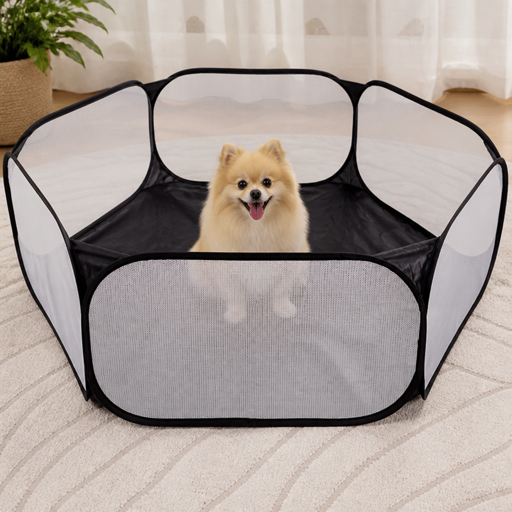 DogBedHouse Transparent Foldable Pet Playpen (Chemical-Free Cotton)