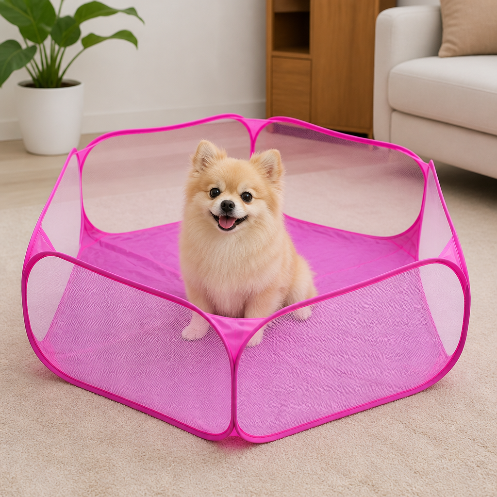 DogBedHouse Transparent Foldable Pet Playpen (Chemical-Free Cotton)