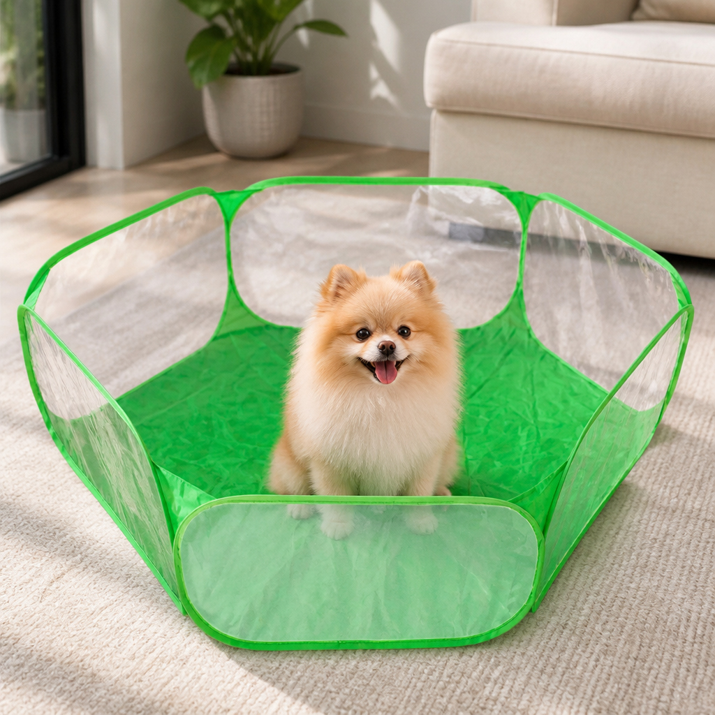 DogBedHouse Transparent Foldable Pet Playpen (Chemical-Free Cotton)