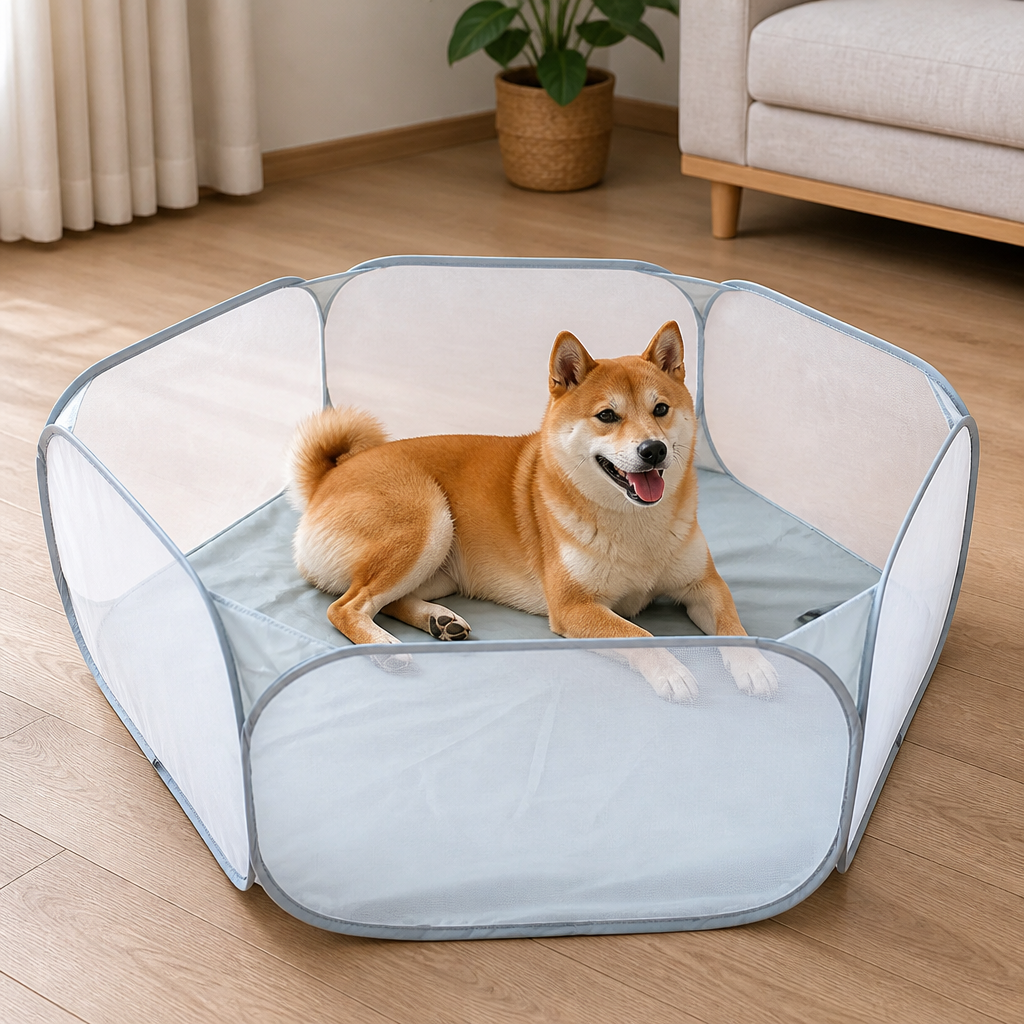 DogBedHouse Transparent Foldable Pet Playpen (Chemical-Free Cotton)