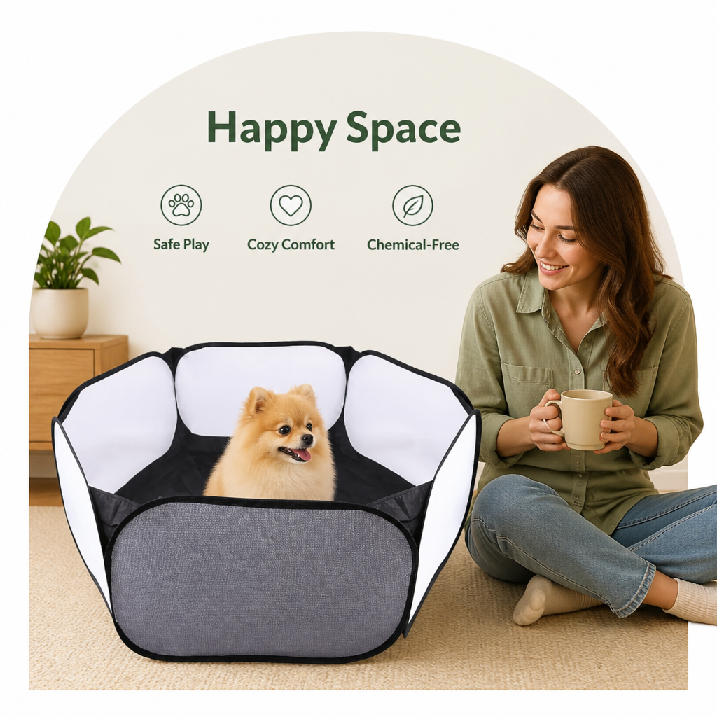 DogBedHouse Transparent Foldable Pet Playpen (Chemical-Free Cotton)