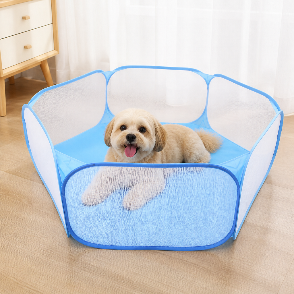 DogBedHouse Transparent Foldable Pet Playpen (Chemical-Free Cotton)