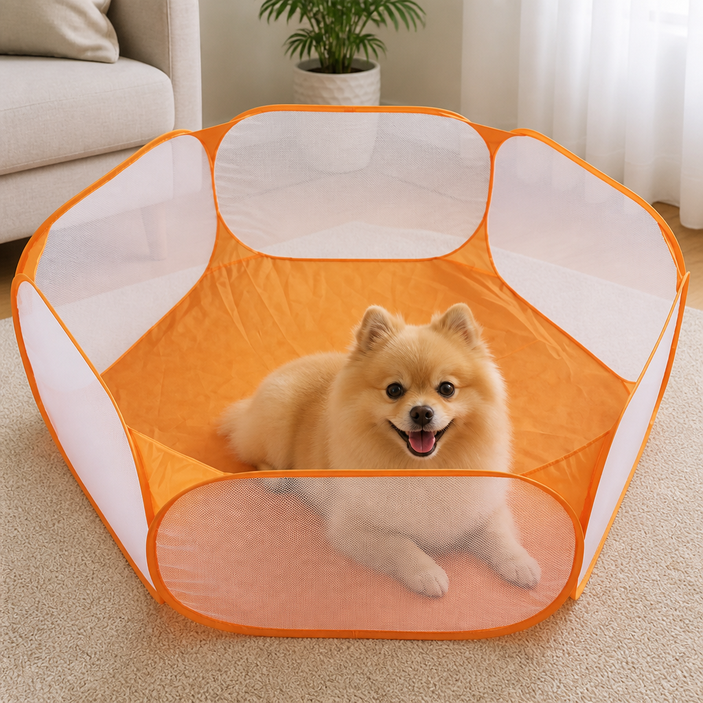 DogBedHouse Transparent Foldable Pet Playpen (Chemical-Free Cotton)