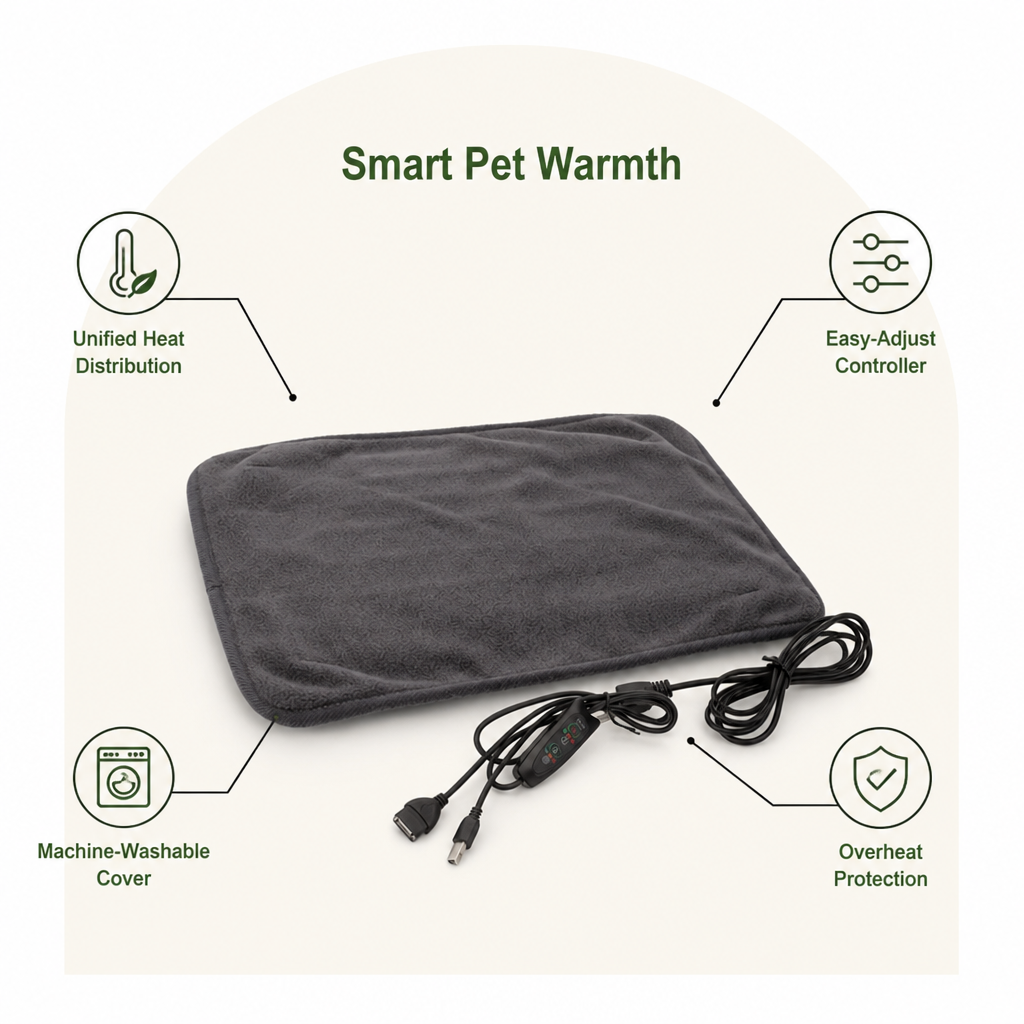 DogBedHouse USB Heated & Self-Warming Pet Mat (Machine-Washable Cover)