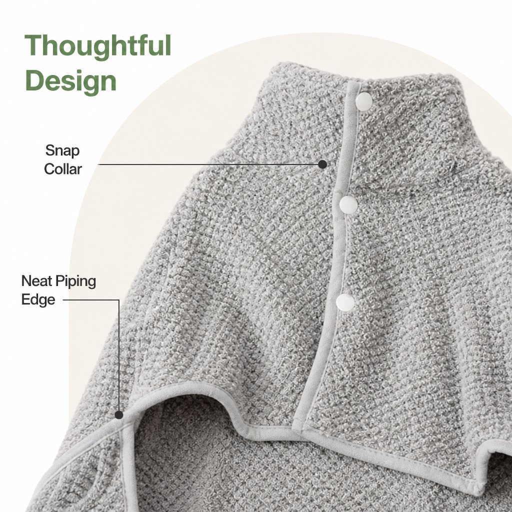 DogBedHouse Ultra-Absorbent Quick-Dry Dog Bathrobe (Button Collar & Hook-and-Loop Waist)