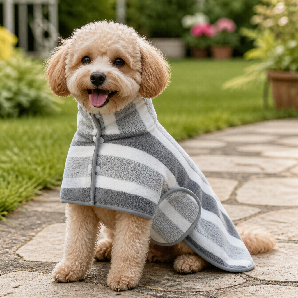 DogBedHouse Ultra-Absorbent Quick-Dry Dog Bathrobe (Button Collar & Hook-and-Loop Waist)