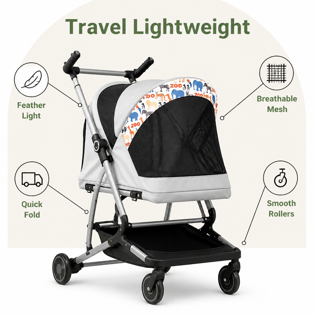 DogBedHouse Ultra-Light & Foldable Pet Stroller (Two-Pet Capacity)