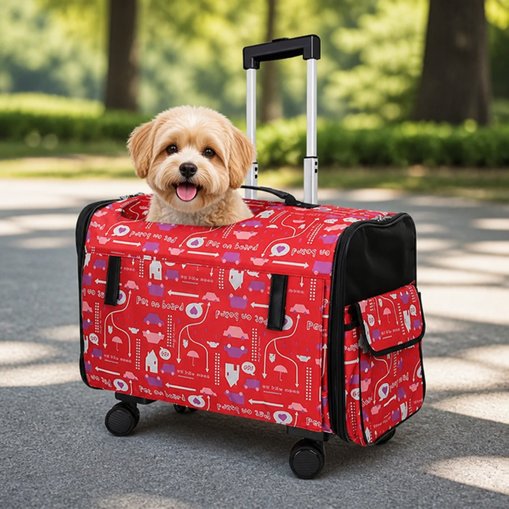 DogBedHouse Universal Wheels & Oxford Fabric Pet Stroller (33 lb Capacity)