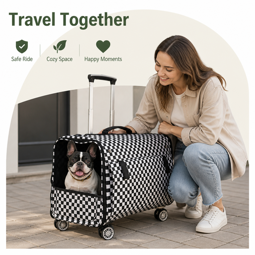 DogBedHouse Universal Wheels & Oxford Fabric Pet Stroller (33 lb Capacity)