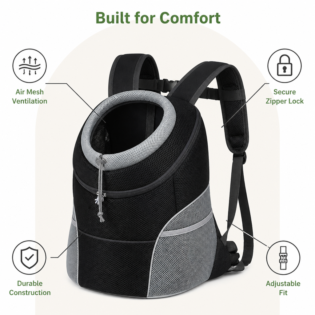 DogBedHouse Ventilated Mesh & Harness-Like Zipper Pet Backpack