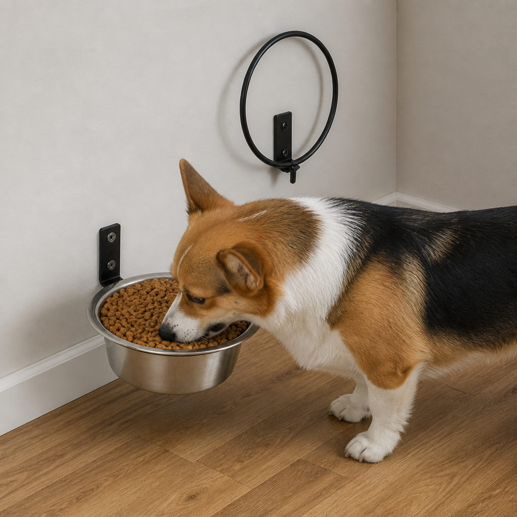 DogBedHouse Wall-Mounted Elevated Stainless Steel Pet Bowl