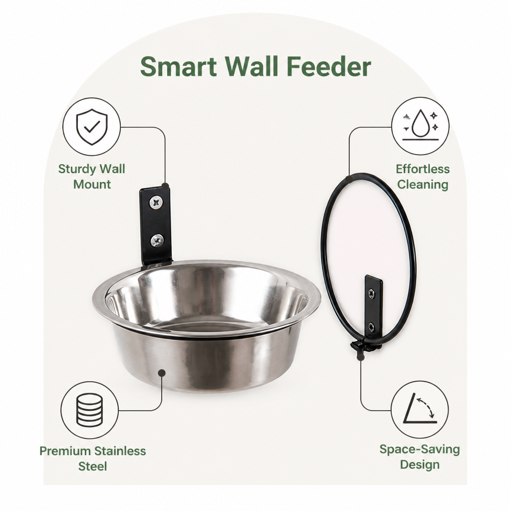 DogBedHouse Wall-Mounted Elevated Stainless Steel Pet Bowl