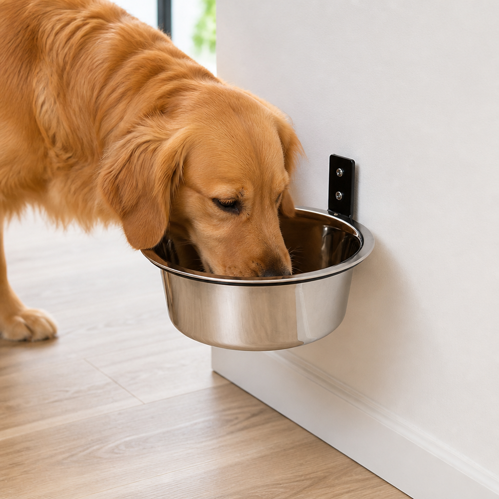 DogBedHouse Wall-Mounted Elevated Stainless Steel Pet Bowl