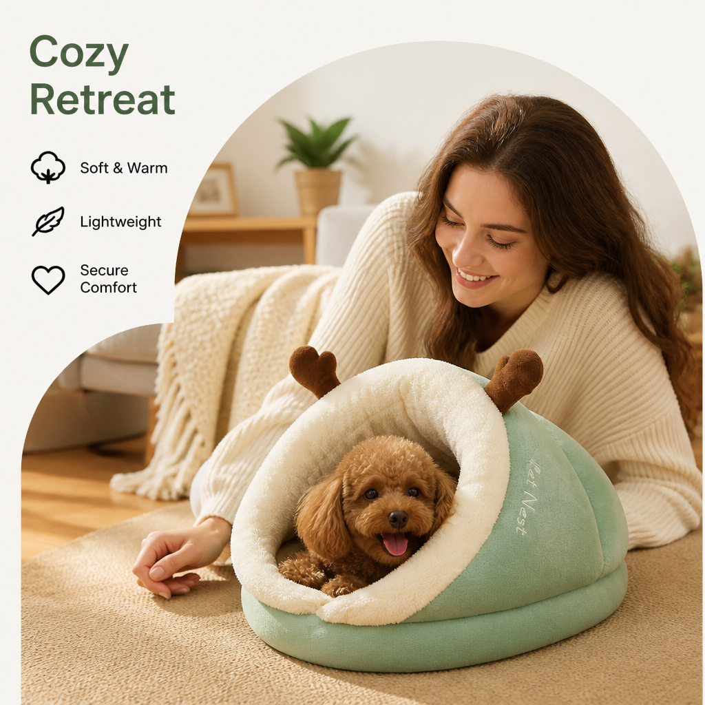 DogBedHouse Warm Breathable Enclosed Small Pet Bed (Foldable)