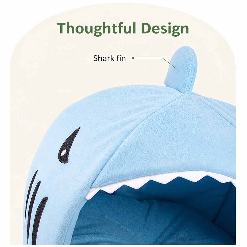 DogBedHouse Warm & Breathable Shark Pet House (Detachable Washable Cushion)