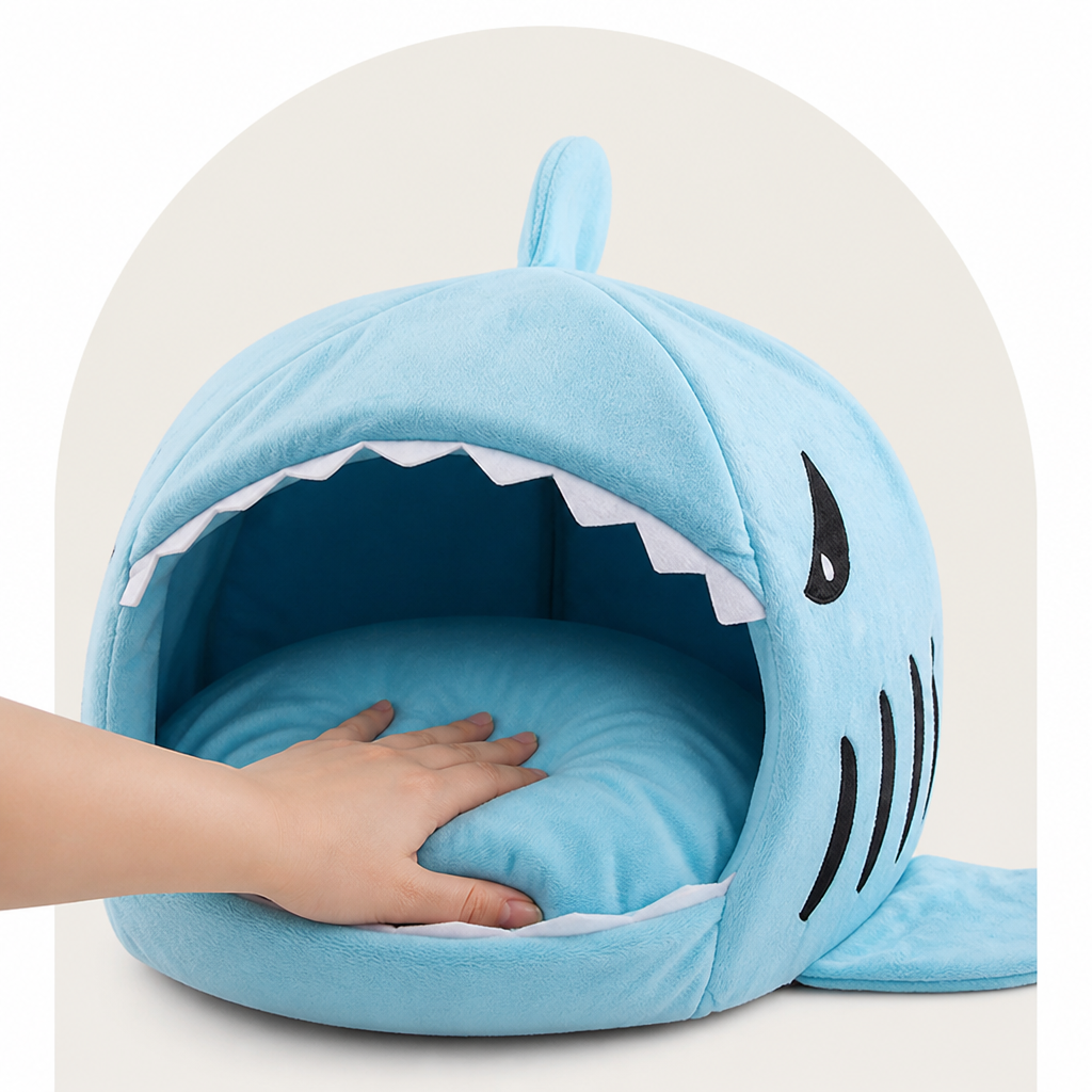DogBedHouse Warm & Breathable Shark Pet House (Detachable Washable Cushion)