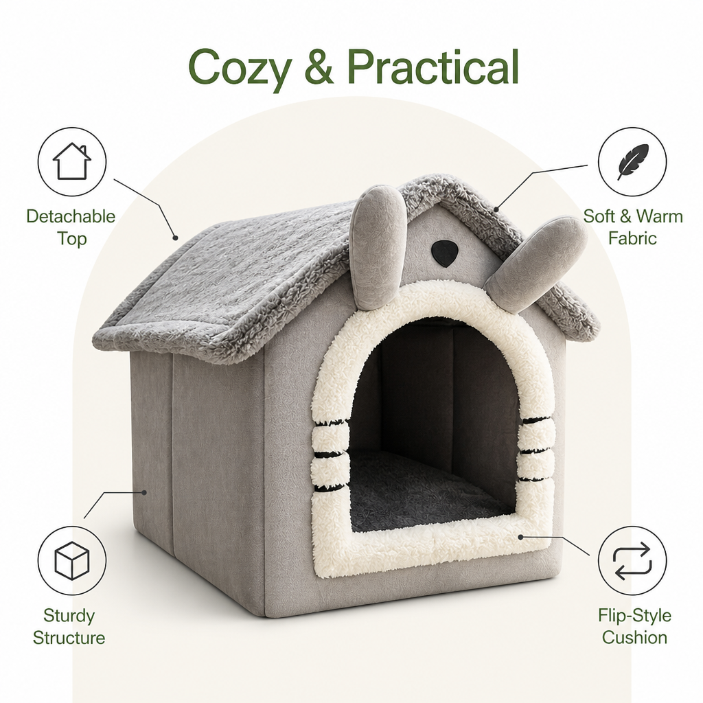 DogBedHouse Warm Flannelette & Arctic Velvet Dog House (Removable Cushion)