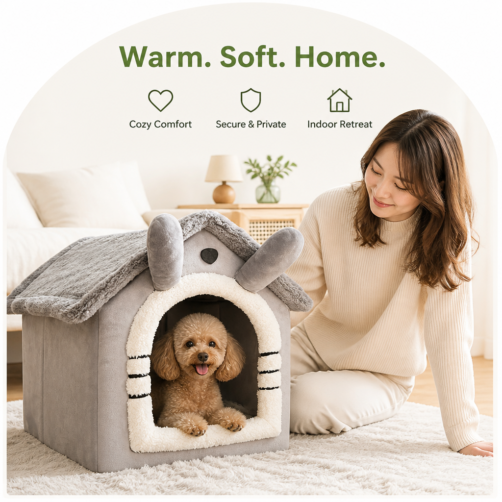 DogBedHouse Warm Flannelette & Arctic Velvet Dog House (Removable Cushion)