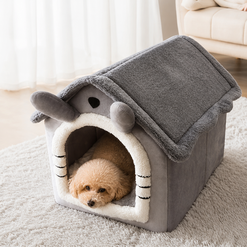 DogBedHouse Warm Flannelette & Arctic Velvet Dog House (Removable Cushion)