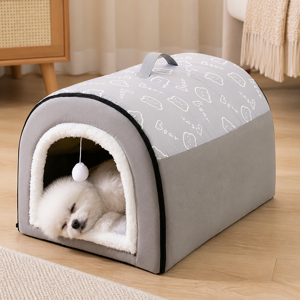DogBedHouse Warm Hooded & Waterproof Non-Slip Dog Bed (Removable Cover)
