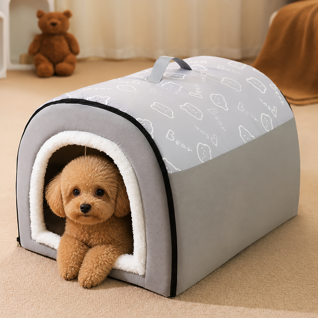 DogBedHouse Warm Hooded & Waterproof Non-Slip Dog Bed (Removable Cover)