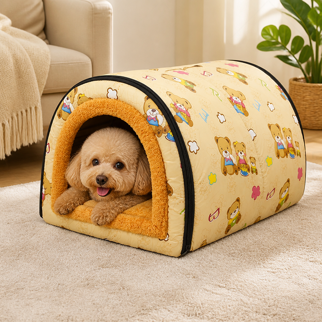 DogBedHouse Warm & Washable Plush Cave Dog Bed