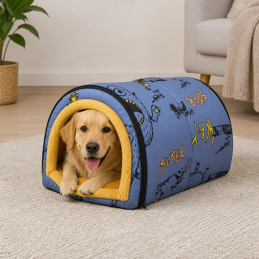 DogBedHouse Warm & Washable Plush Cave Dog Bed