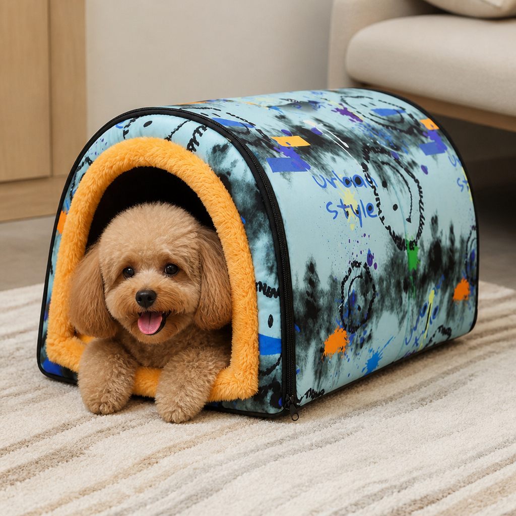 DogBedHouse Warm & Washable Plush Cave Dog Bed