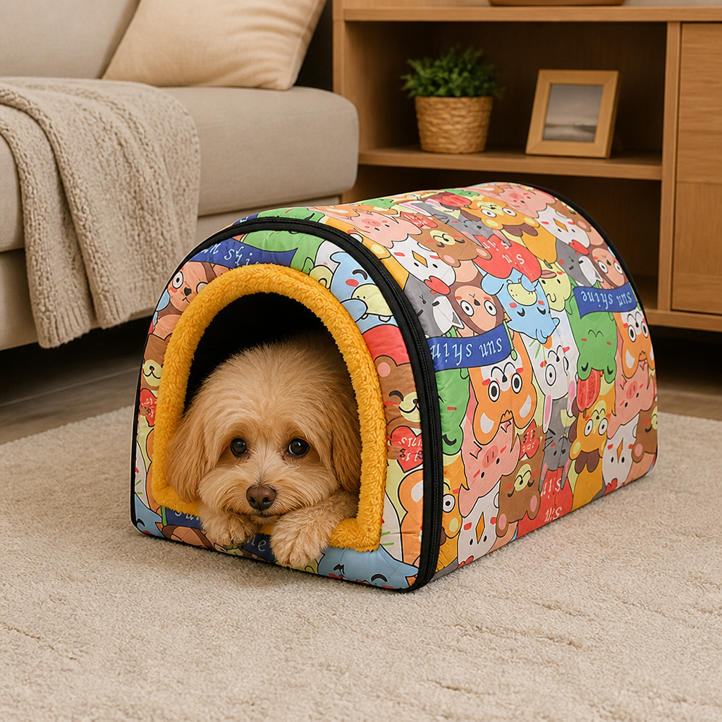 DogBedHouse Warm & Washable Plush Cave Dog Bed