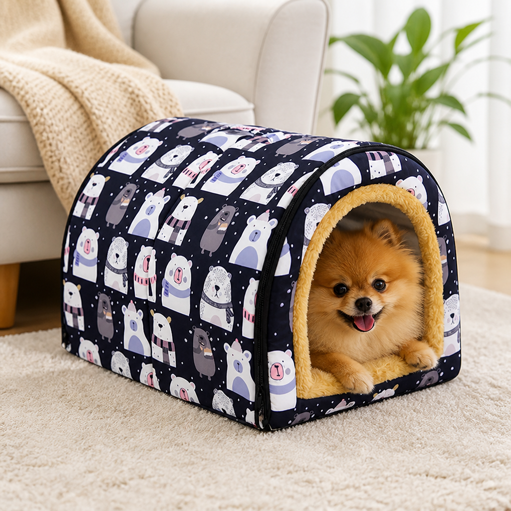 DogBedHouse Warm & Washable Plush Cave Dog Bed