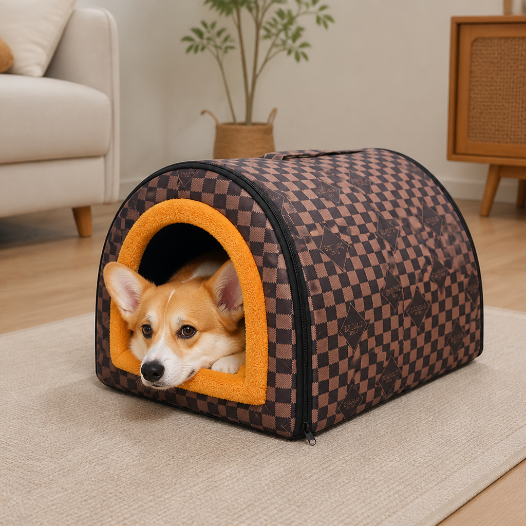 DogBedHouse Warm & Washable Plush Cave Dog Bed