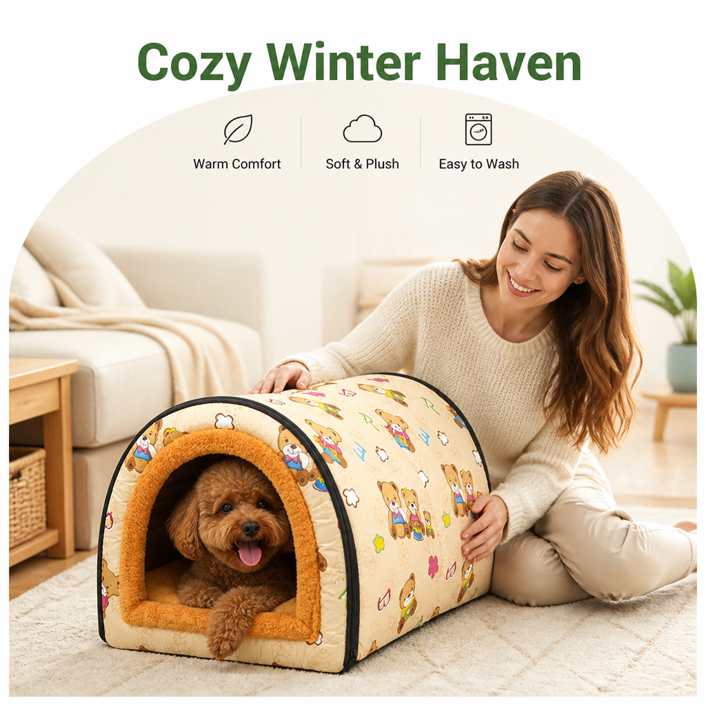 DogBedHouse Warm & Washable Plush Cave Dog Bed