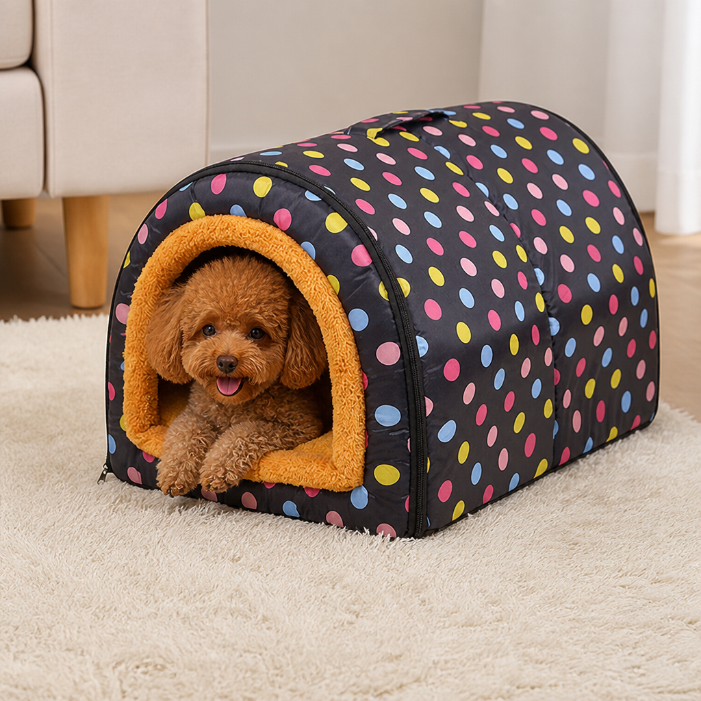 DogBedHouse Warm & Washable Plush Cave Dog Bed