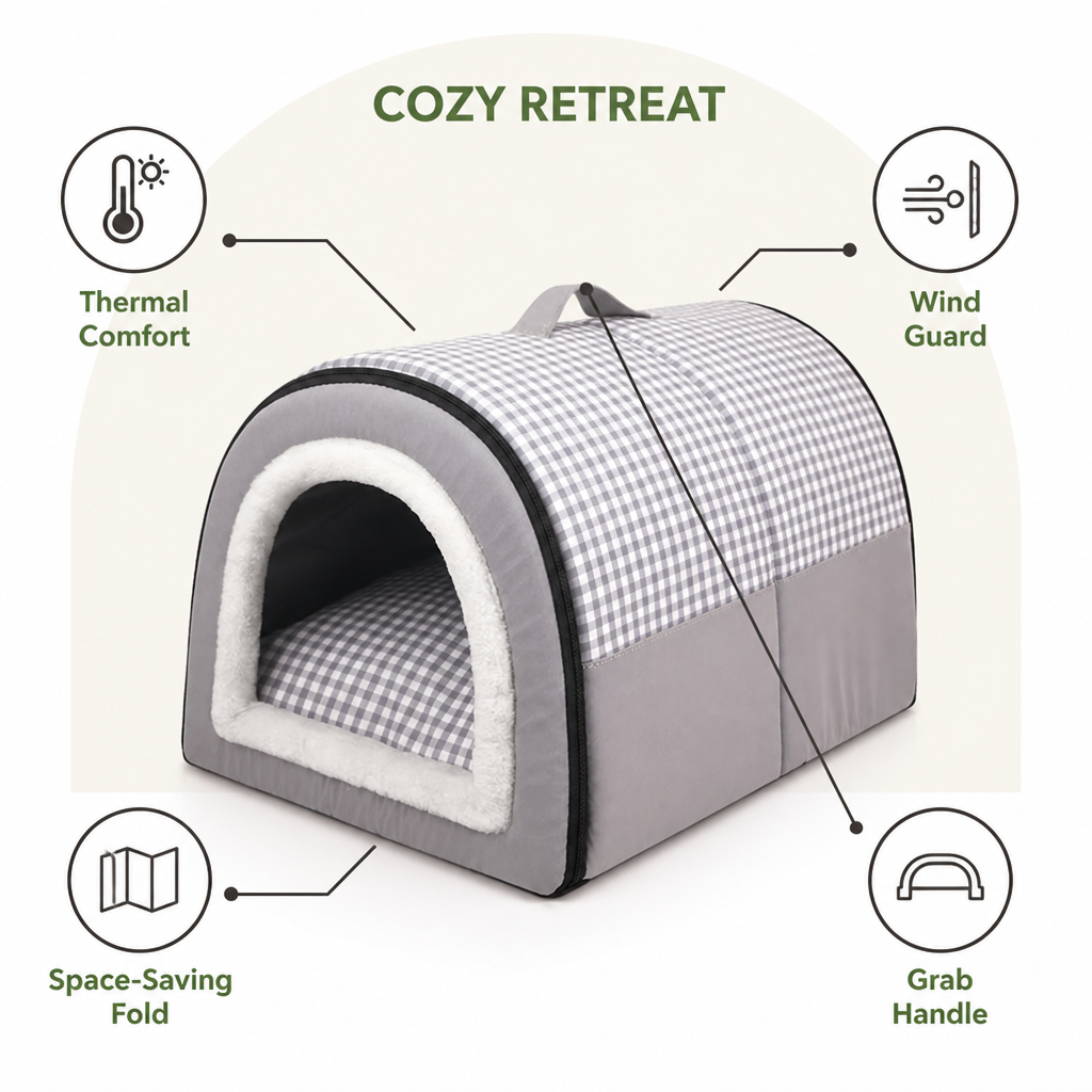 DogBedHouse Warm & Windproof Foldable Dog Bed