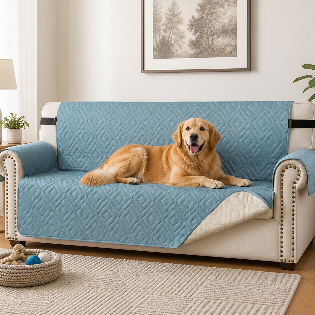 DogBedHouse Water-Repellent Quilted Sofa Cover (Anti-Slip Straps)