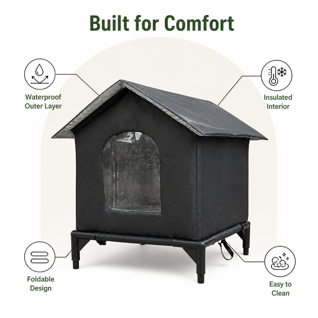 DogBedHouse Waterproof & Insulated Foldable Pet Cave Bed (Washable)