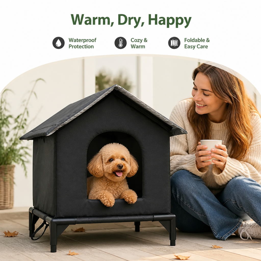 DogBedHouse Waterproof & Insulated Foldable Pet Cave Bed (Washable)