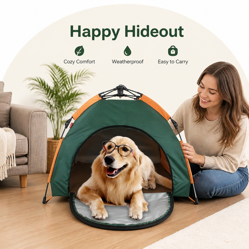 DogBedHouse Waterproof & Lightweight Pop-Up Pet Tent (Removable Cushion)
