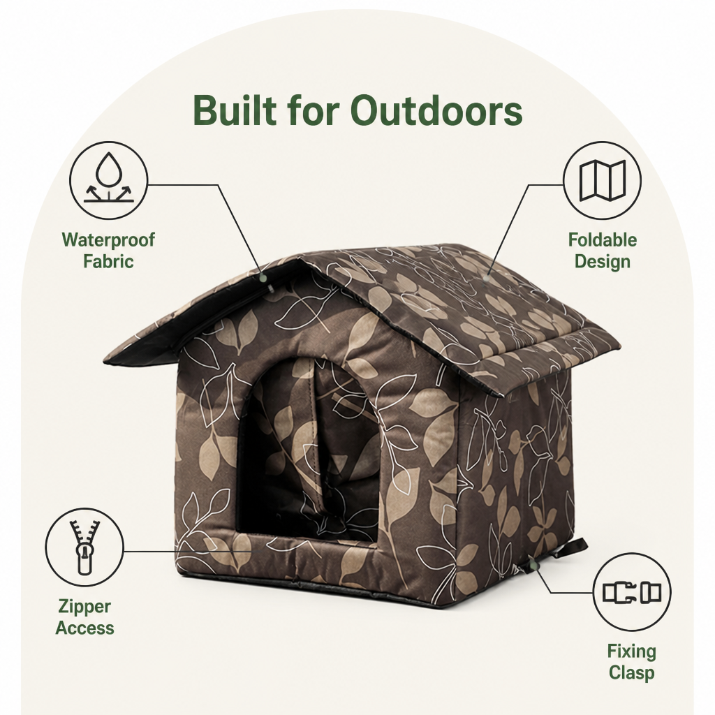 DogBedHouse Waterproof Oxford Fabric Foldable Outdoor Cat House (Removable Cushion)