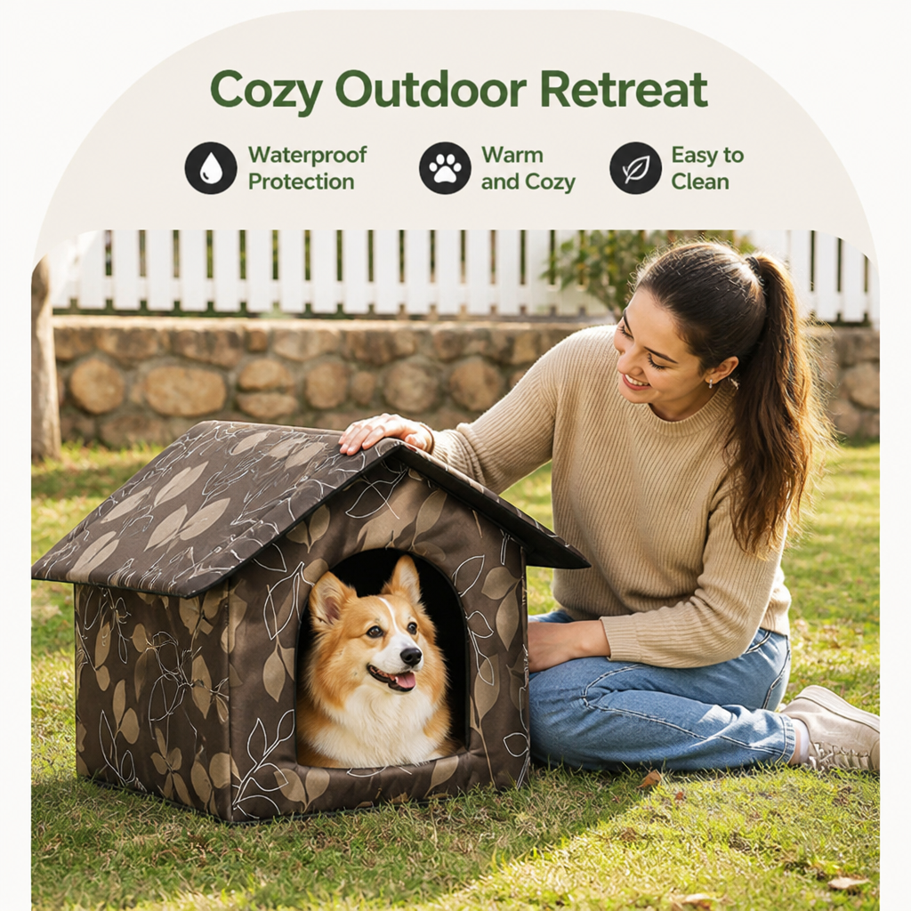 DogBedHouse Waterproof Oxford Fabric Foldable Outdoor Cat House (Removable Cushion)