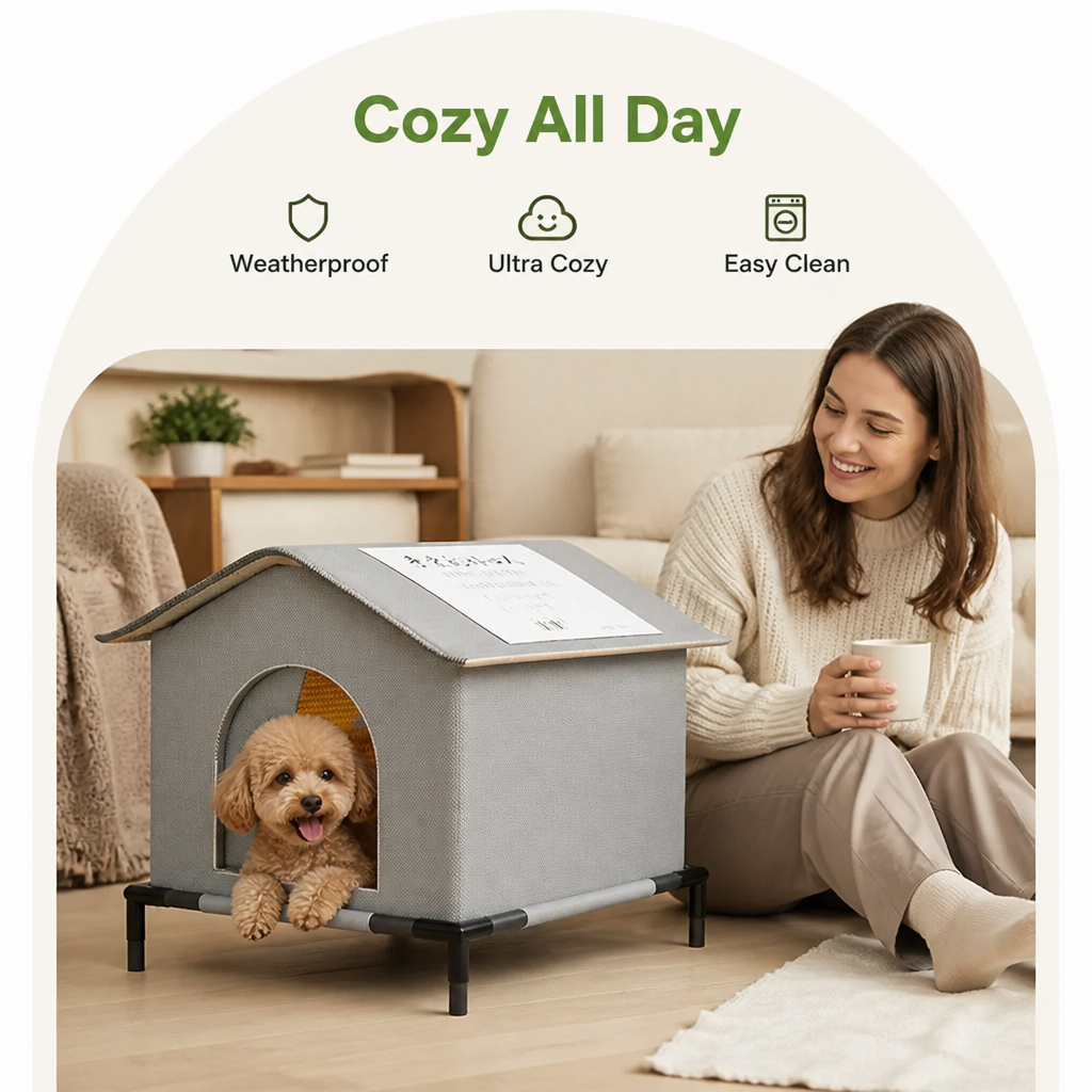 DogBedHouse Waterproof Plush & Washable Pet Cave Bed