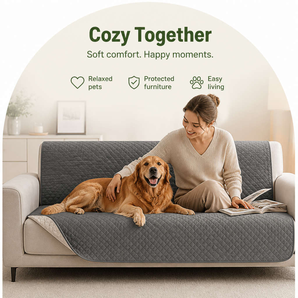 DogBedHouse Waterproof Quilted Fleece-Lined & Non-Slip Sofa Cover