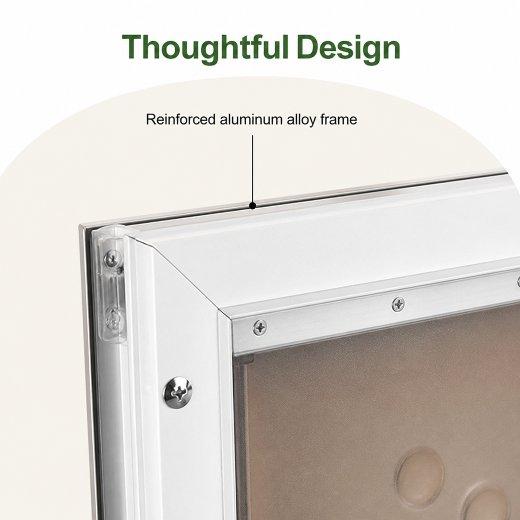 DogBedHouse Weatherproof Aluminum Frame & Magnetic Lock Pet Door (Fits 0.42–2 In Doors)