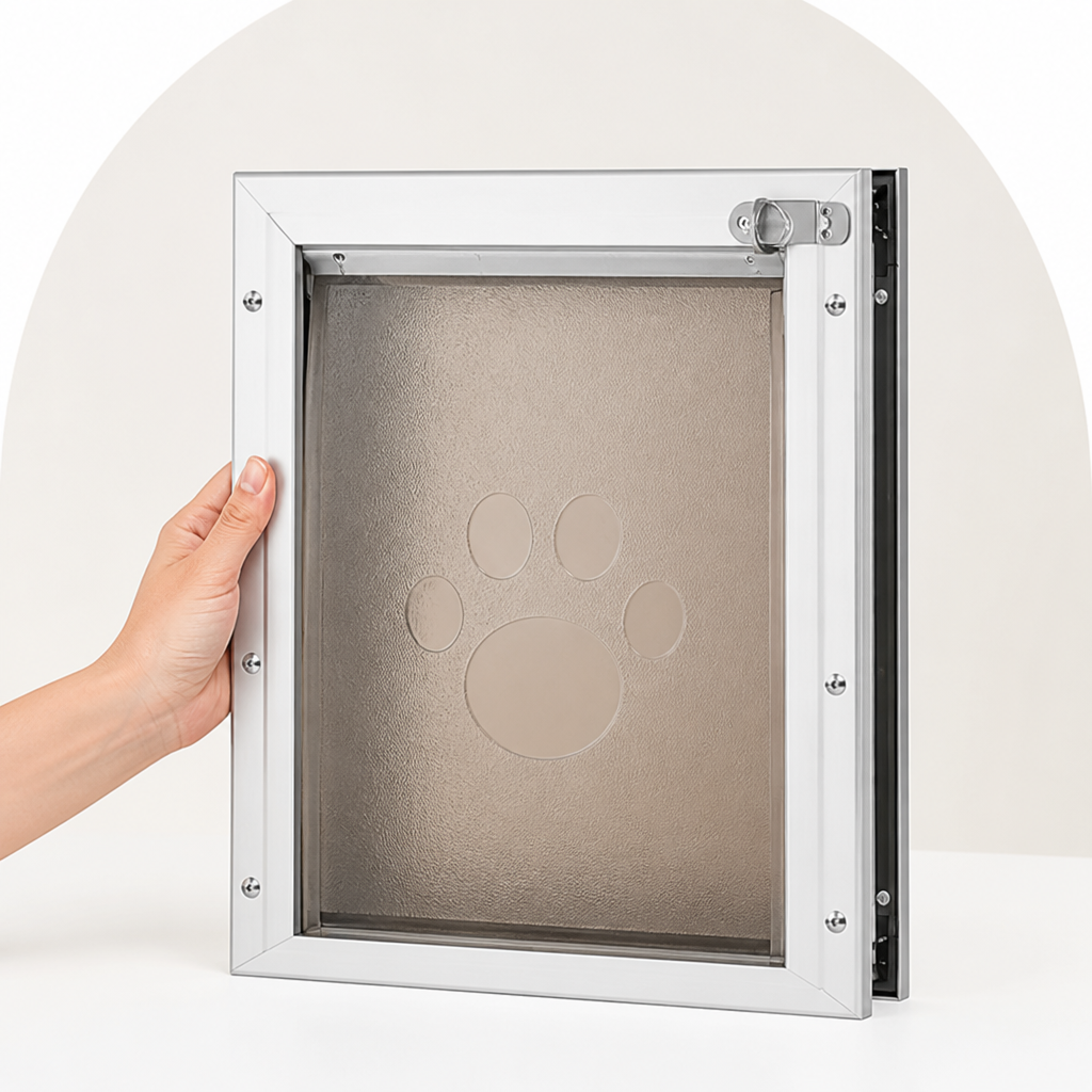 DogBedHouse Weatherproof Aluminum Frame & Magnetic Lock Pet Door (Fits 0.42–2 In Doors)
