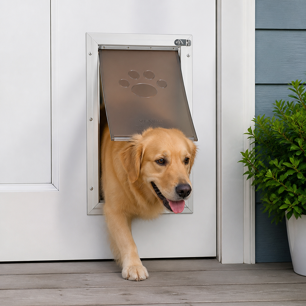 DogBedHouse Weatherproof Aluminum Frame & Magnetic Lock Pet Door (Fits 0.42–2 In Doors)