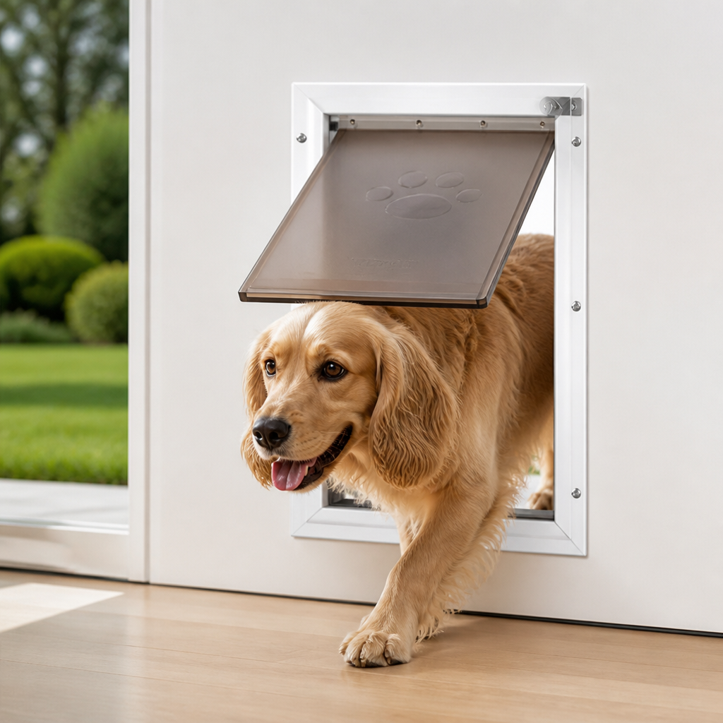 DogBedHouse Weatherproof Aluminum Frame & Magnetic Lock Pet Door (Fits 0.42–2 In Doors)