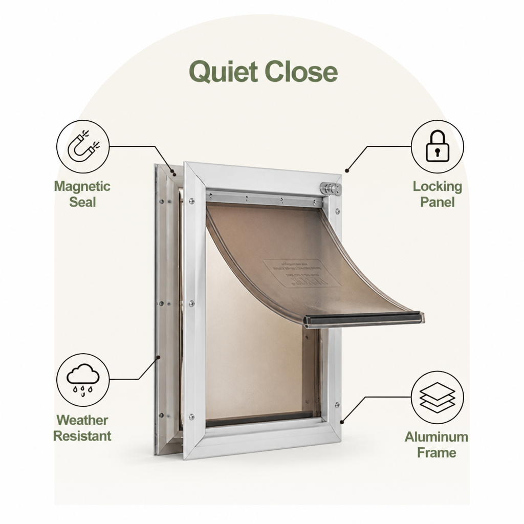 DogBedHouse Weatherproof Aluminum Frame & Magnetic Seal Pet Door (Locking Panel)