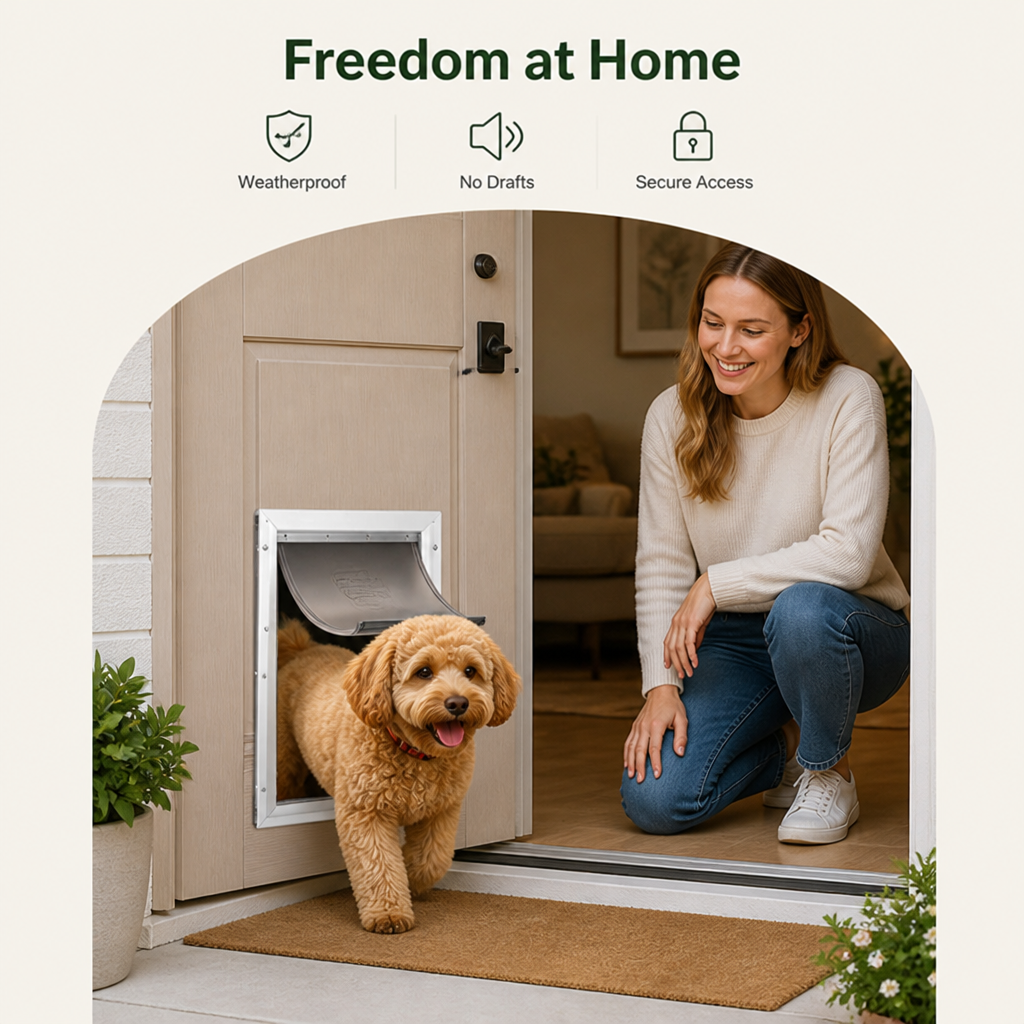 DogBedHouse Weatherproof Aluminum Frame & Magnetic Seal Pet Door (Locking Panel)