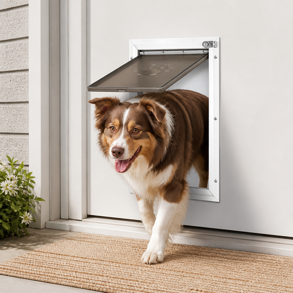 DogBedHouse Weatherproof Aluminum Frame & Magnetic Seal Pet Door (Locking Panel)